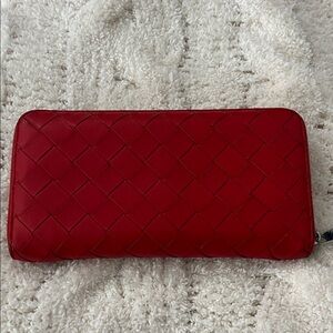 Bottega Veneta Intrecciato Red Leather Woven Wallet
